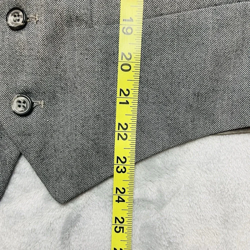 Mens Classic‎ Formal Waistcoat Vest Size M Gray Herringbone Wool Button Up